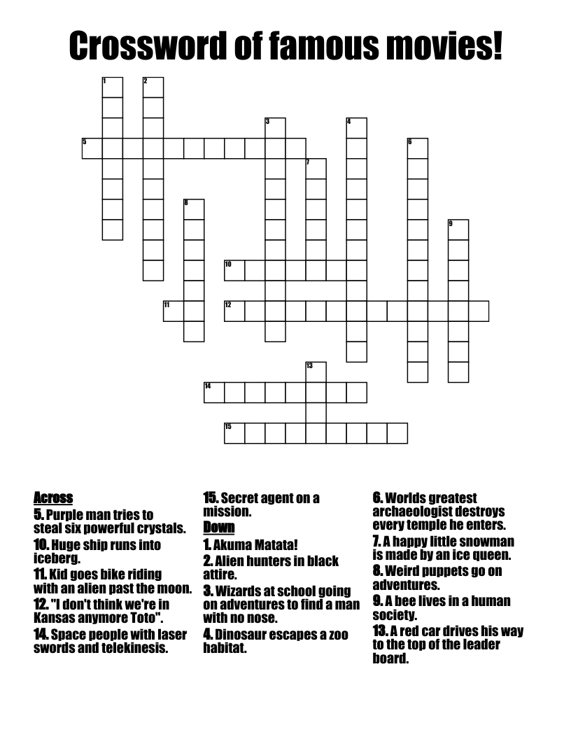 Crossword of famous movies!