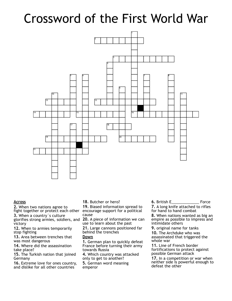 Crossword of the First World War