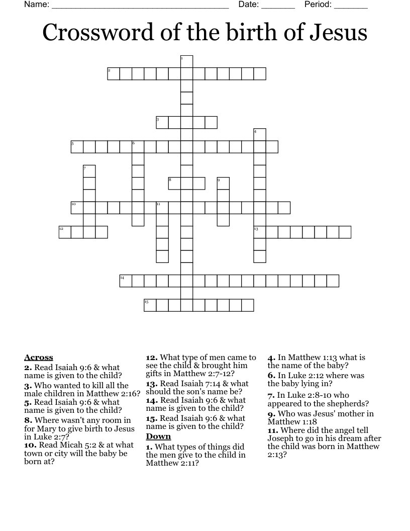 Crossword of the birth of Jesus