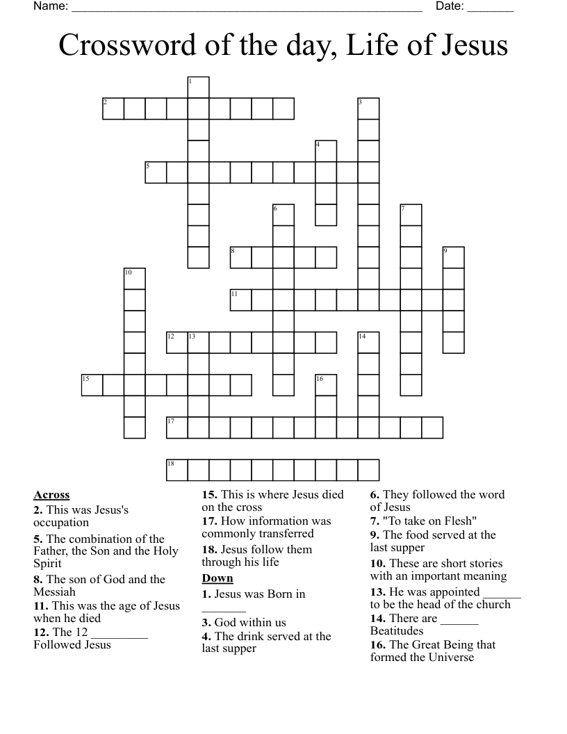 Crossword of the day, Life of Jesus
