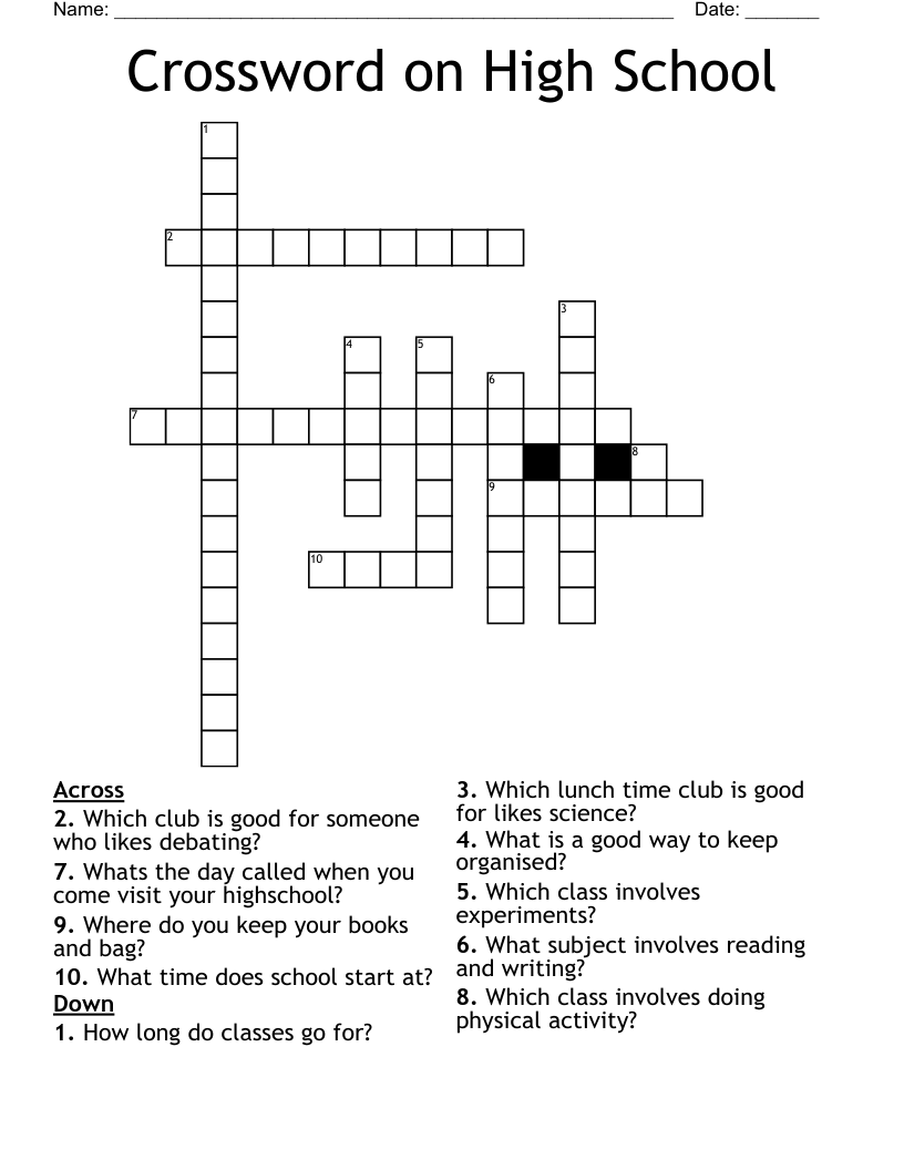 Crossword on High School