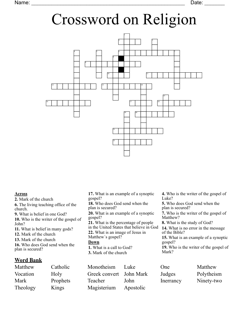 Crossword on Religion 