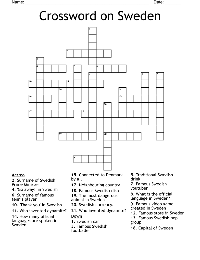 Crossword on Sweden