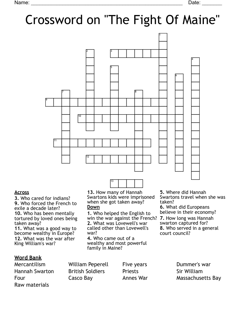 Crossword on "The Fight Of Maine"