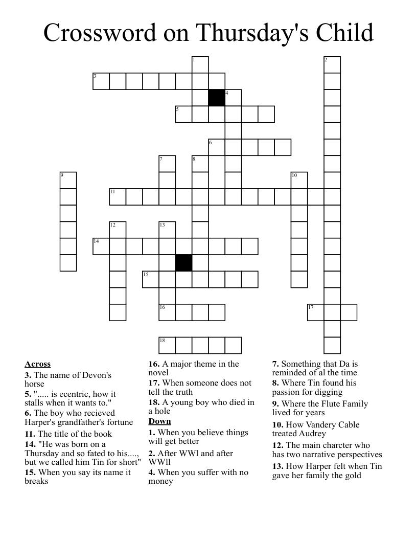 Crossword on Thursday's Child