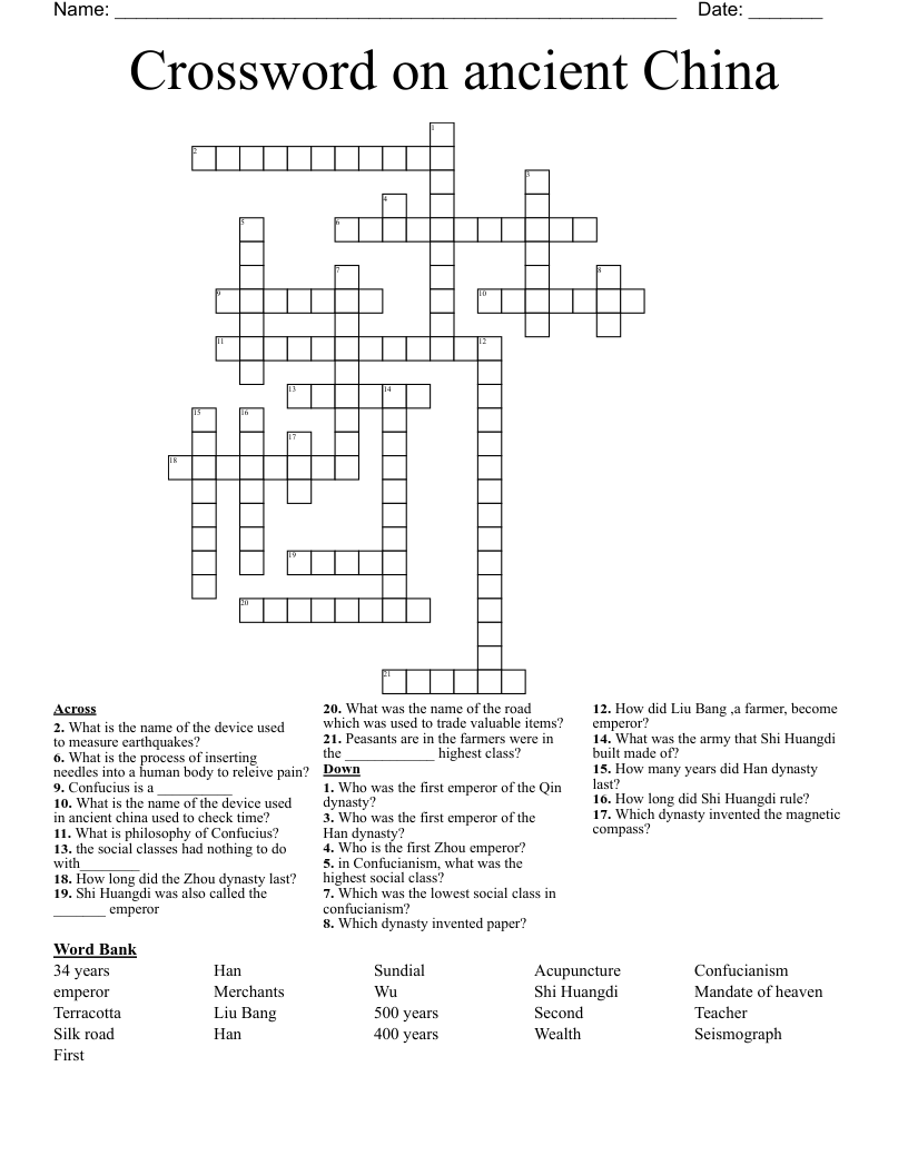 Crossword on ancient China
