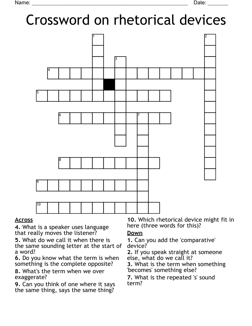 Crossword on rhetorical devices