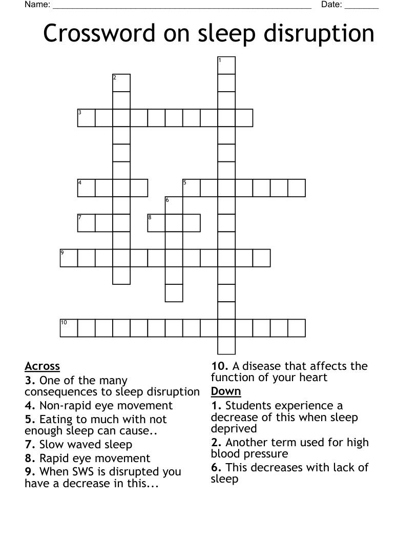 Crossword on sleep disruption