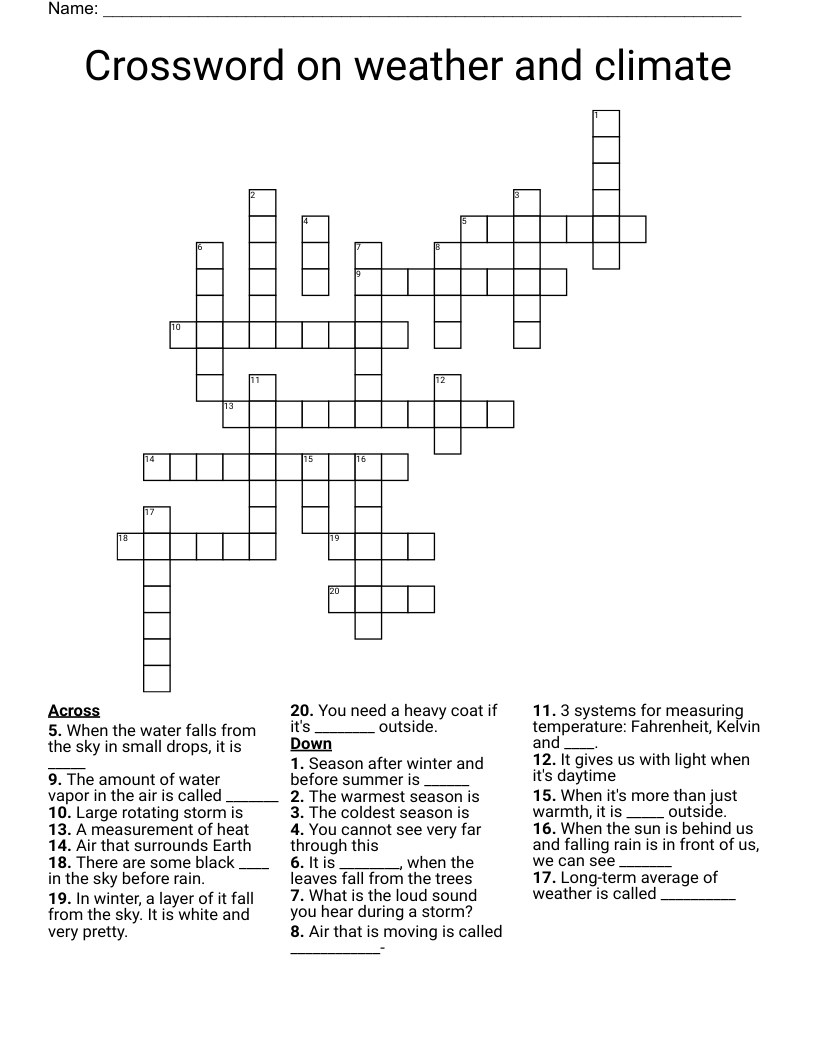 Crossword on weather and climate