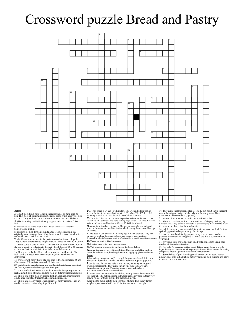 Crossword puzzle Bread and Pastry