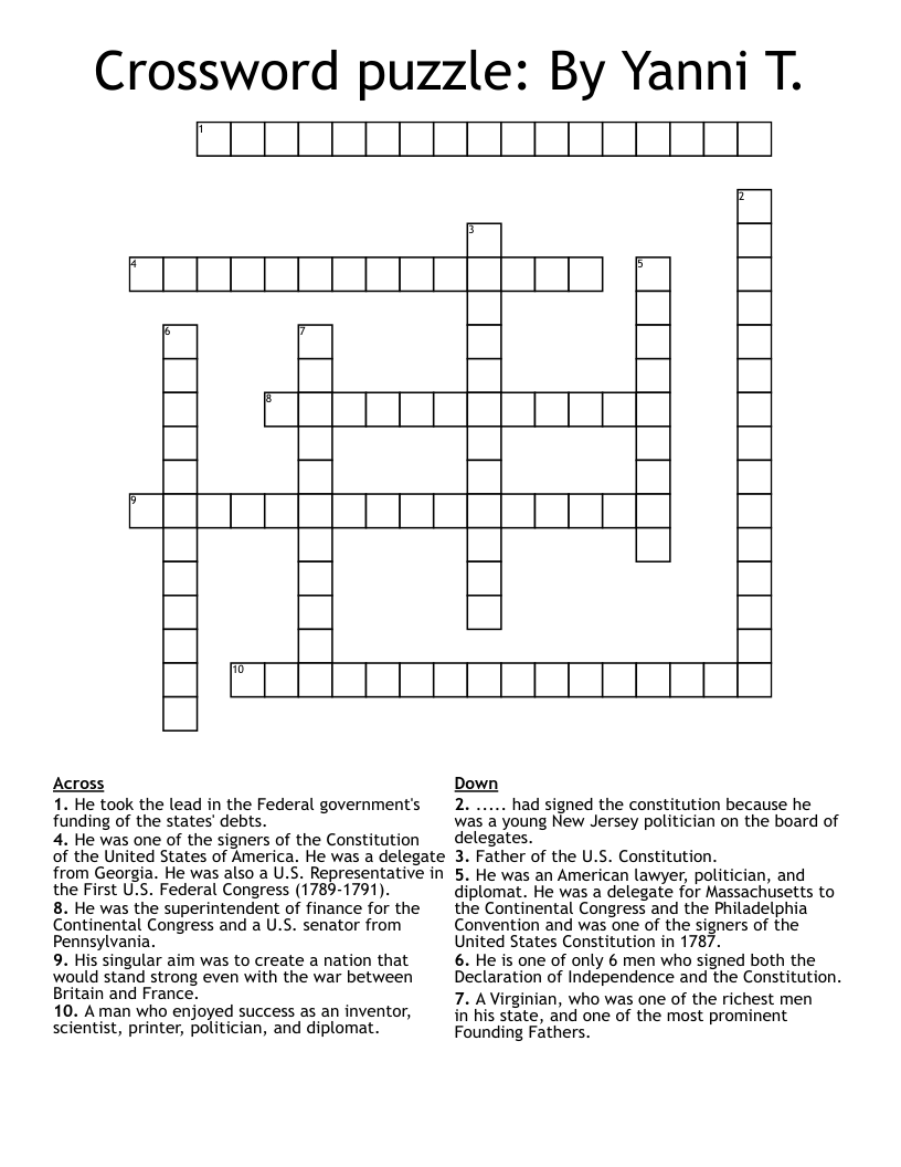 Crossword puzzle: By Yanni T.