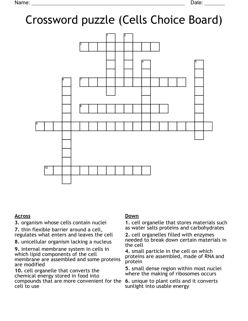 Crossword puzzle (Cells Choice Board)