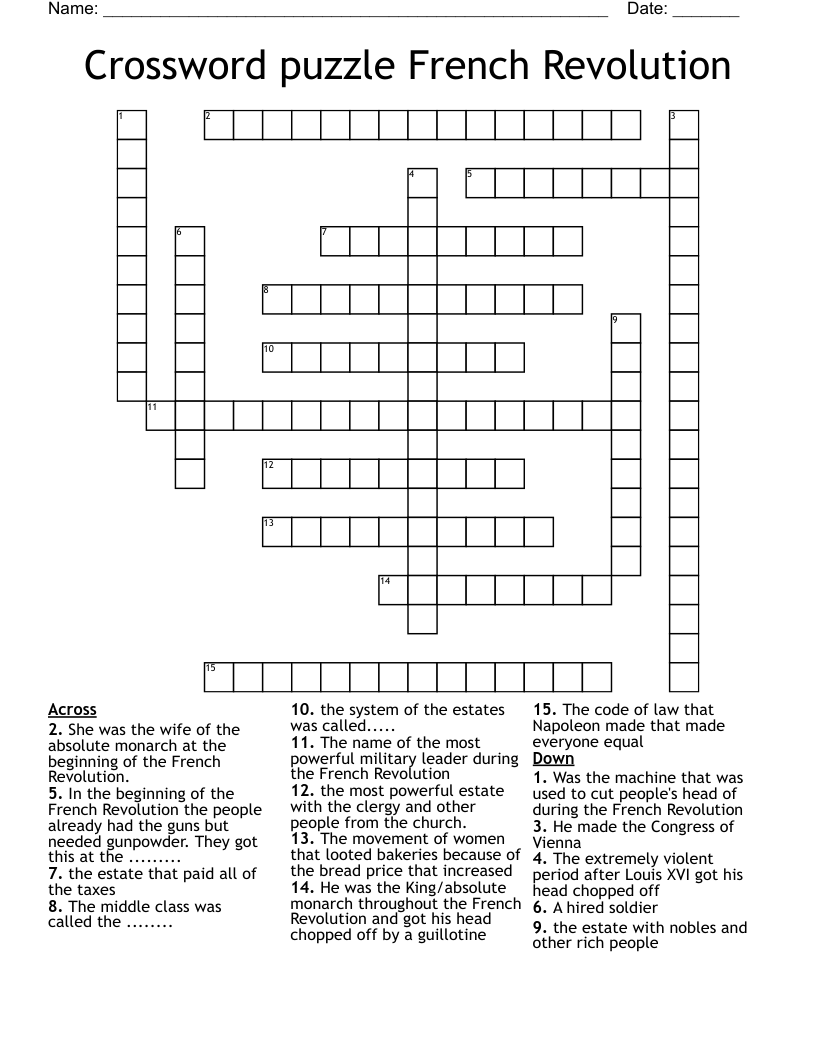 Crossword puzzle French Revolution