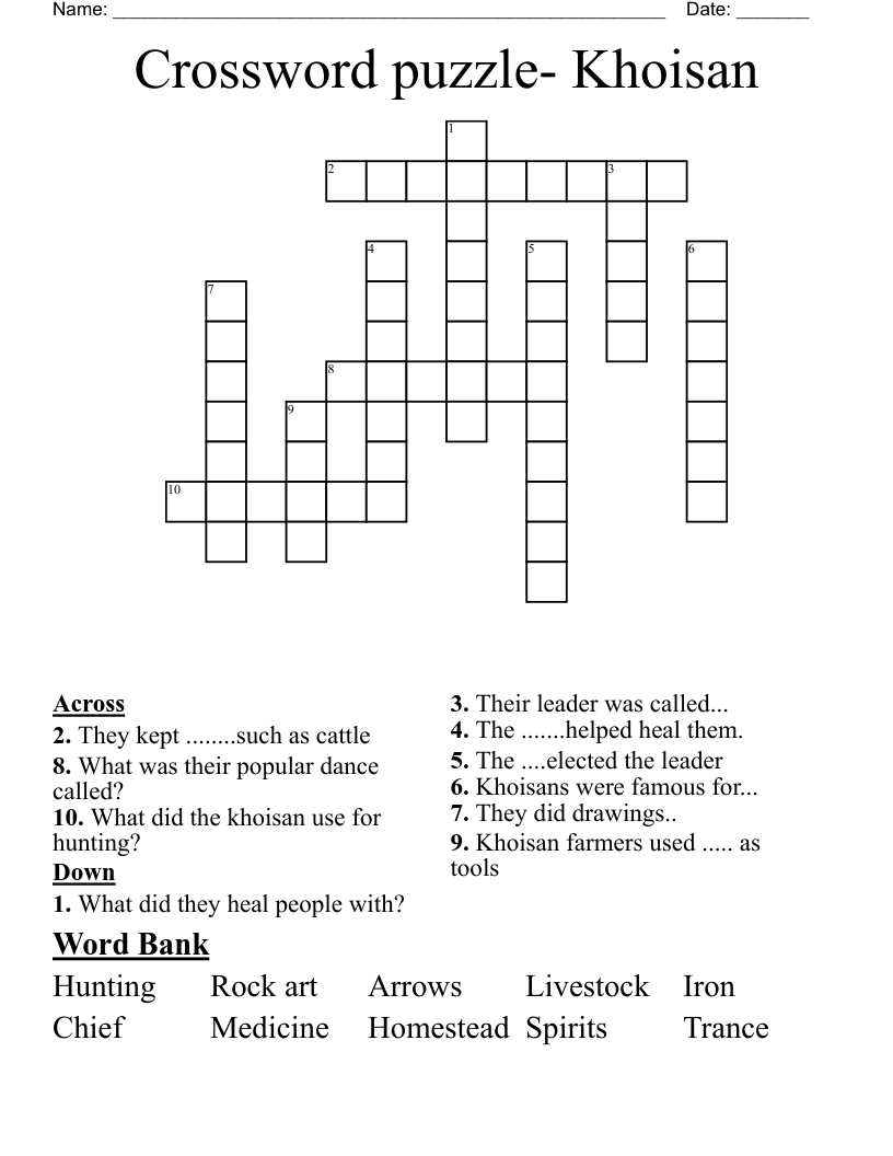 Crossword puzzle- Khoisan