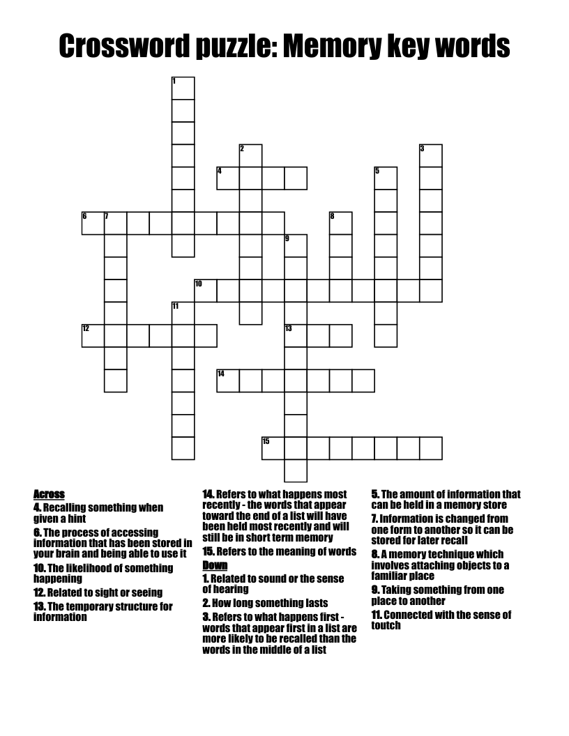 Crossword puzzle: Memory key words