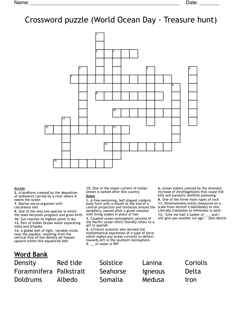 Crossword puzzle (World Ocean Day - Treasure hunt)