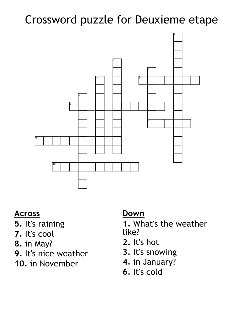 Crossword puzzle for Deuxieme etape