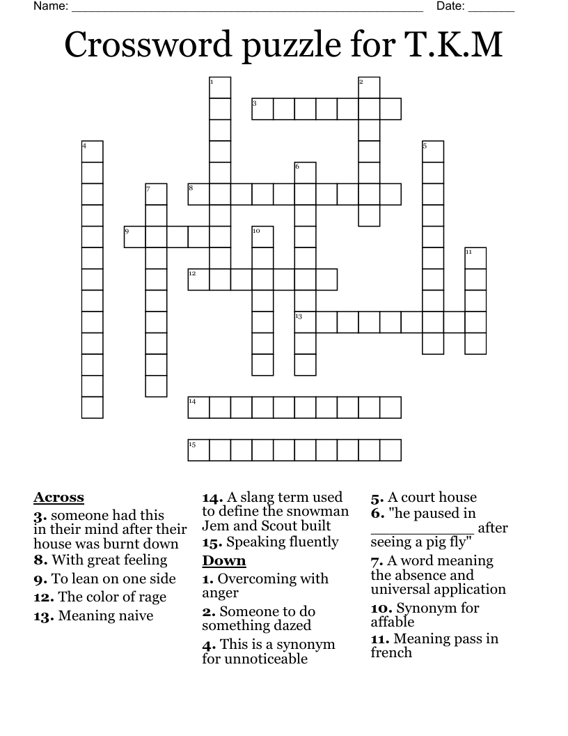 Crossword puzzle for T.K.M