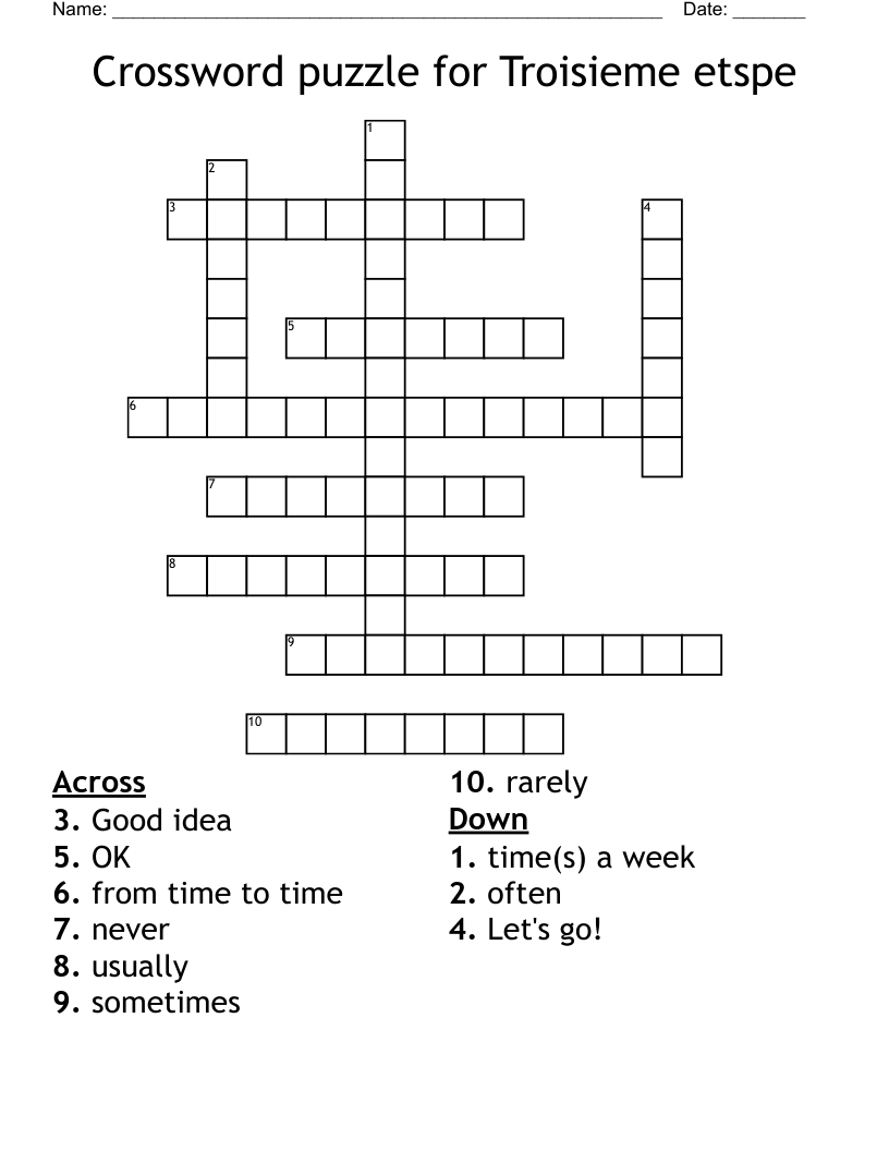 Crossword puzzle for Troisieme etspe