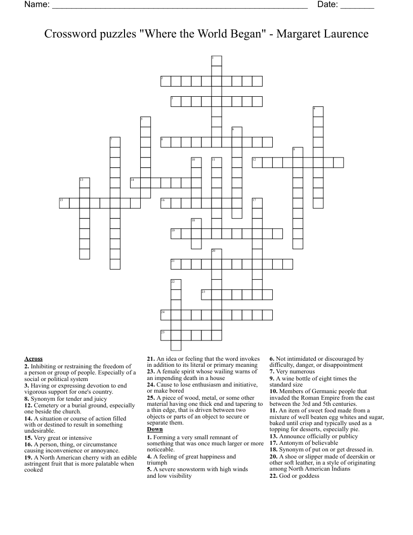 Crossword puzzles "Where the World Began" - Margaret Laurence 