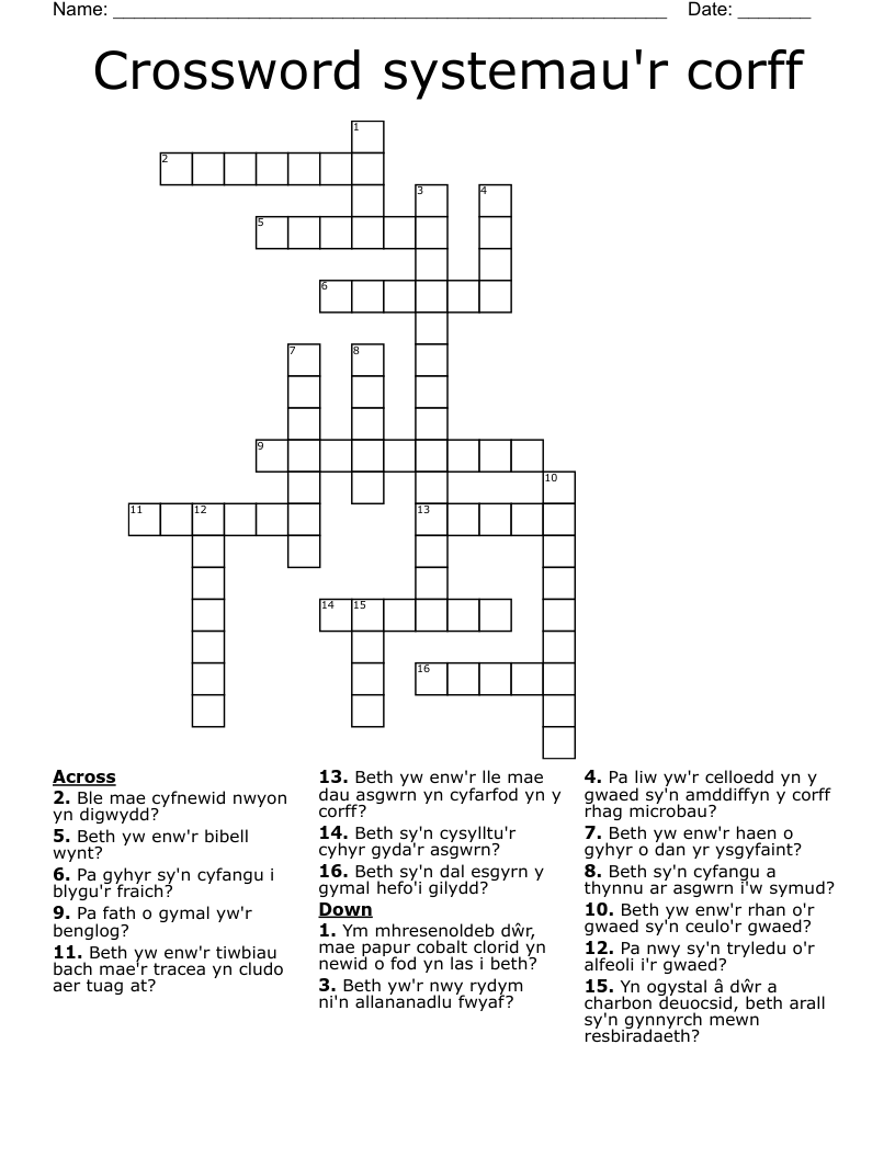 Crossword systemau'r corff