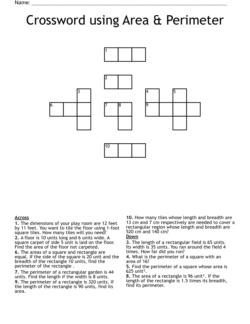 Crossword using Area & Perimeter