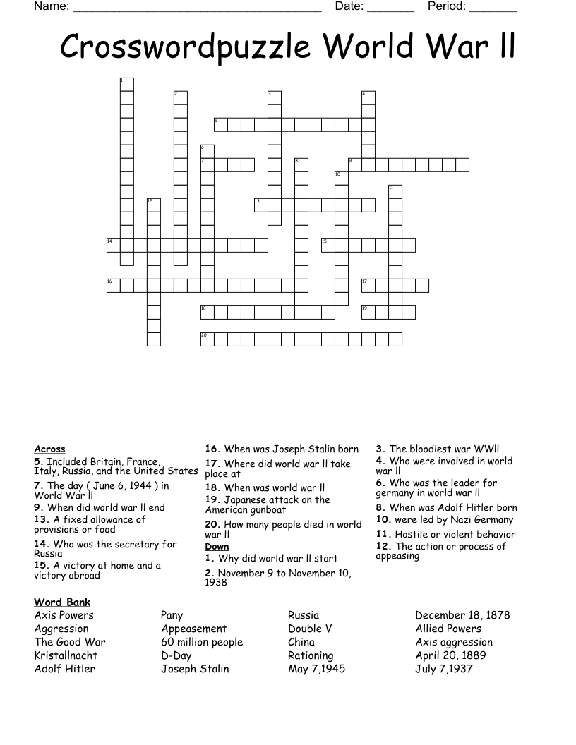 Crosswordpuzzle World War ll