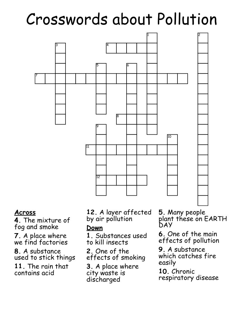 Crosswords about Pollution