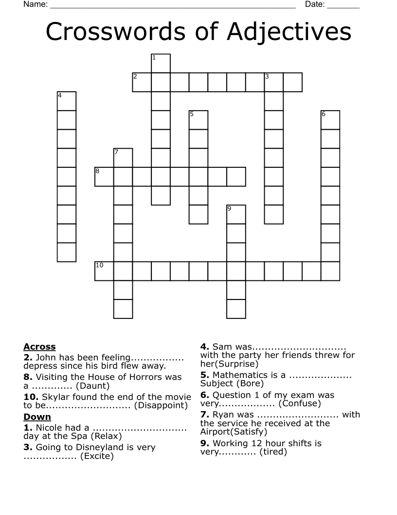 Crosswords of Adjectives 