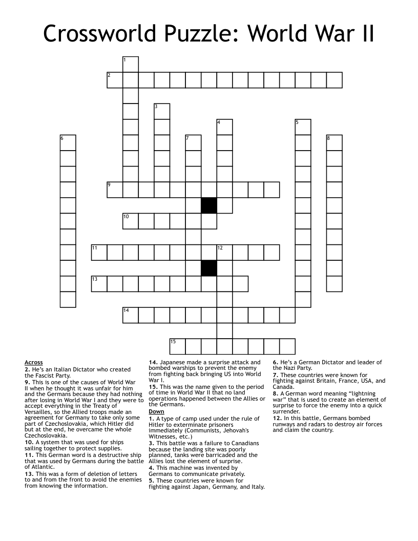 Crossworld Puzzle: World War II Crossword