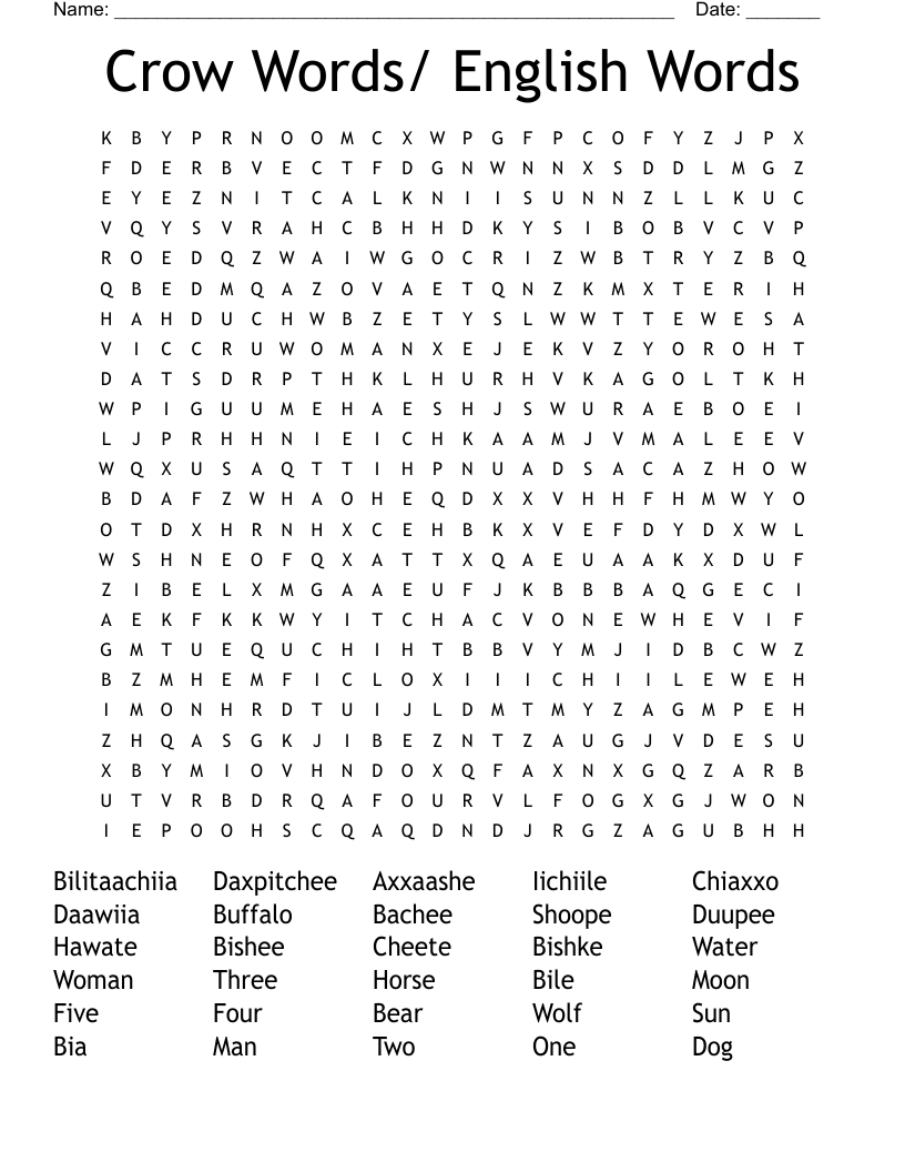 Crow Words/ English Words  Word Search