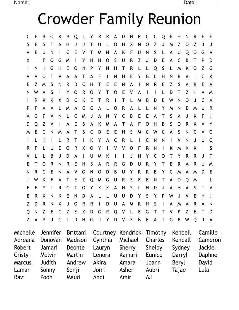 Crowder Family Reunion Word Search