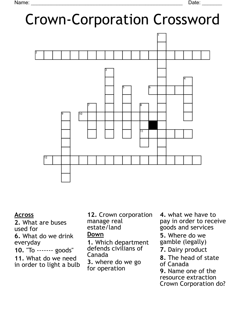 Crown-Corporation Crossword