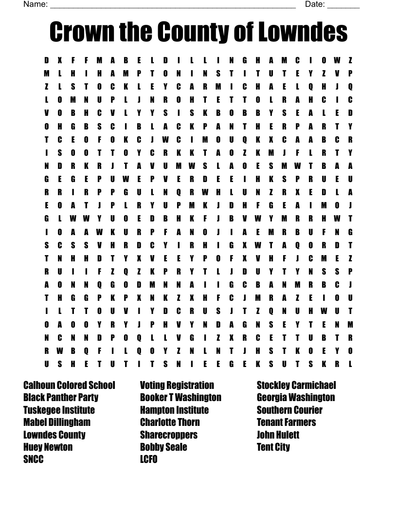 Crown the County of Lowndes Word Search