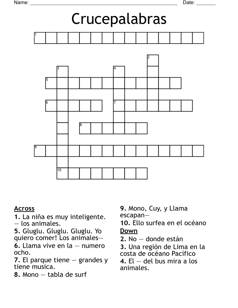 Crucepalabras Crossword
