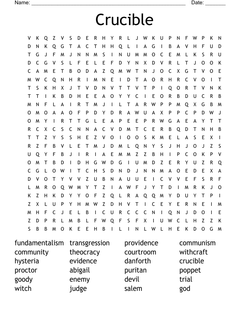Crucible Word Search