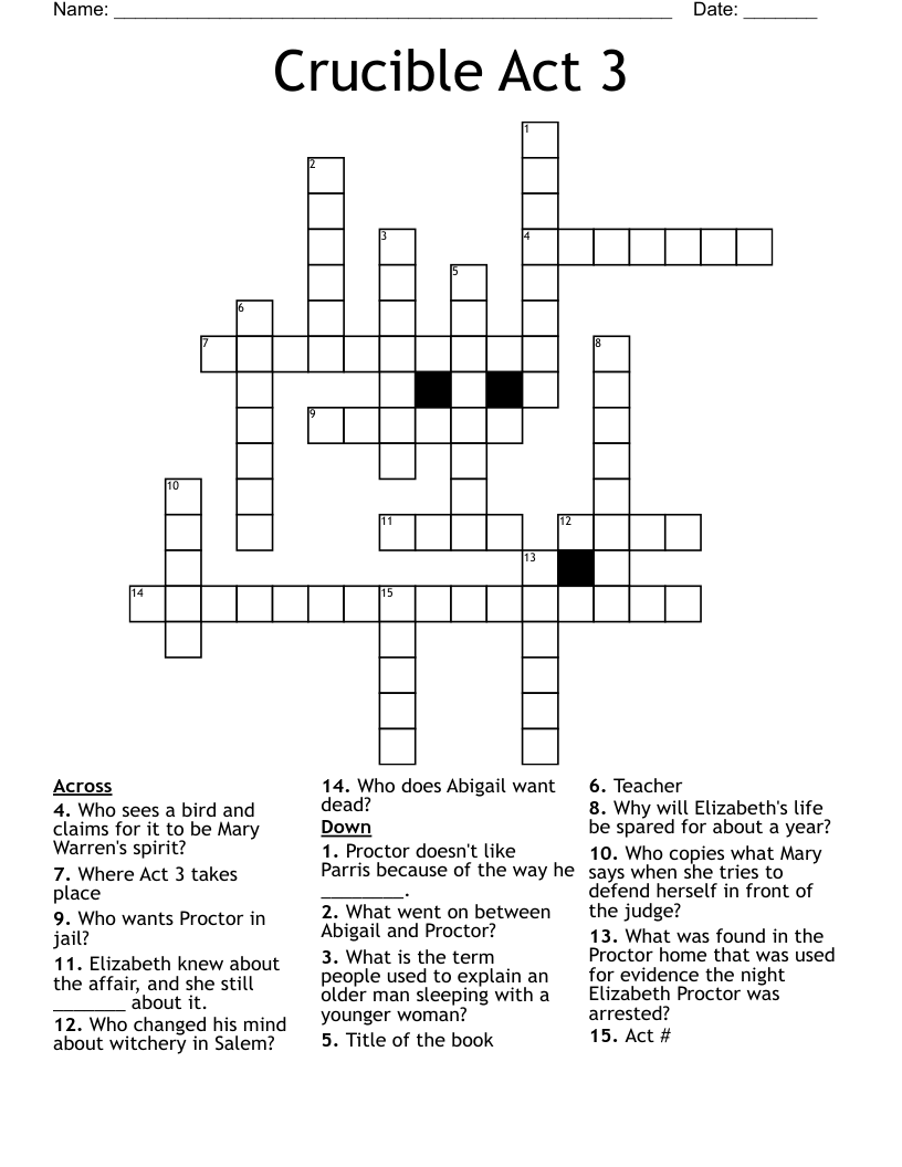 Crucible Act 3 Crossword