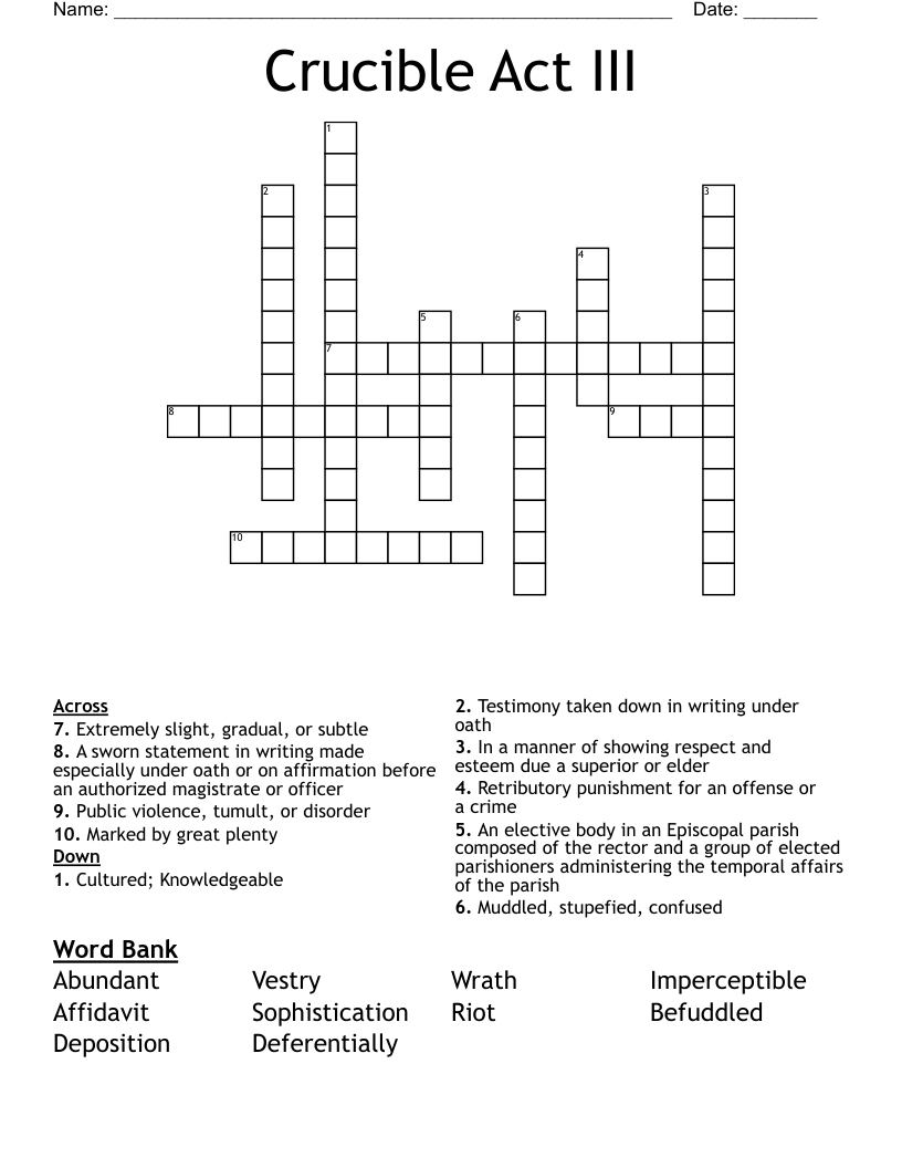 Crucible Act III Crossword