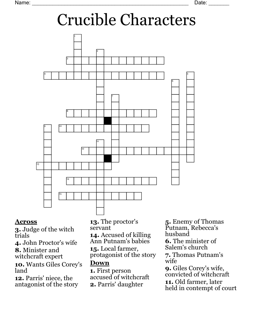 Crucible Characters Crossword
