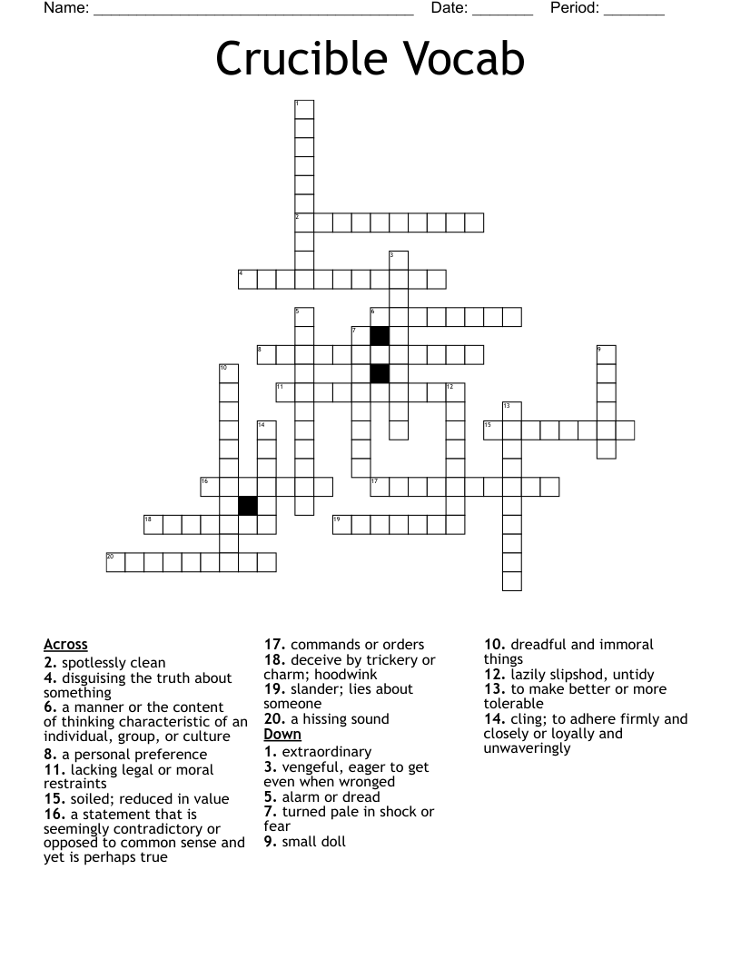 Crucible Vocab Crossword