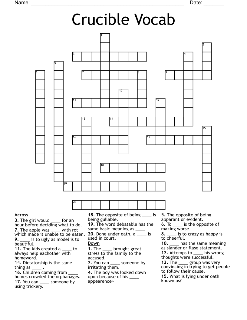 Crucible Vocab Crossword