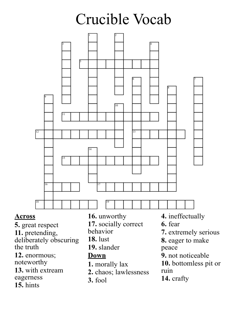 Crucible Vocab  Crossword