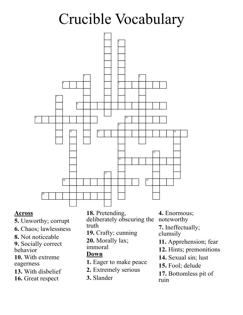Crucible Vocabulary  Crossword