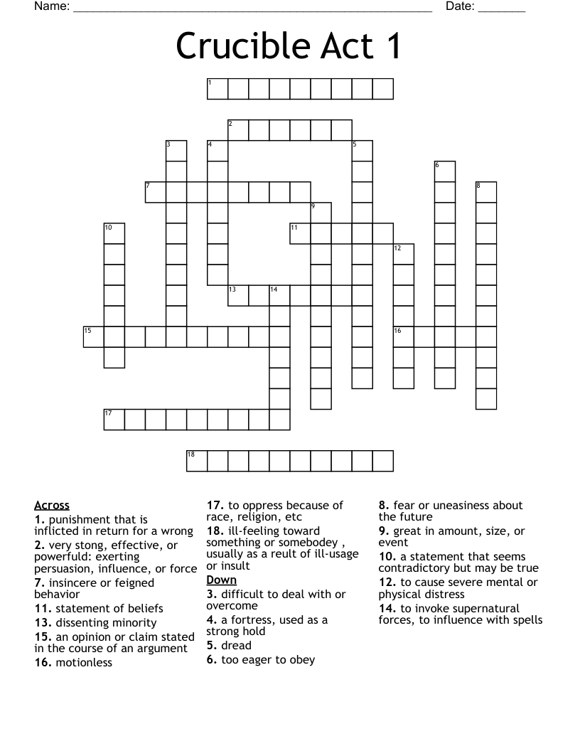 Crucible  Act 1 Crossword