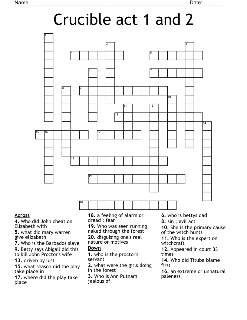 Crucible act 1 and 2 Crossword