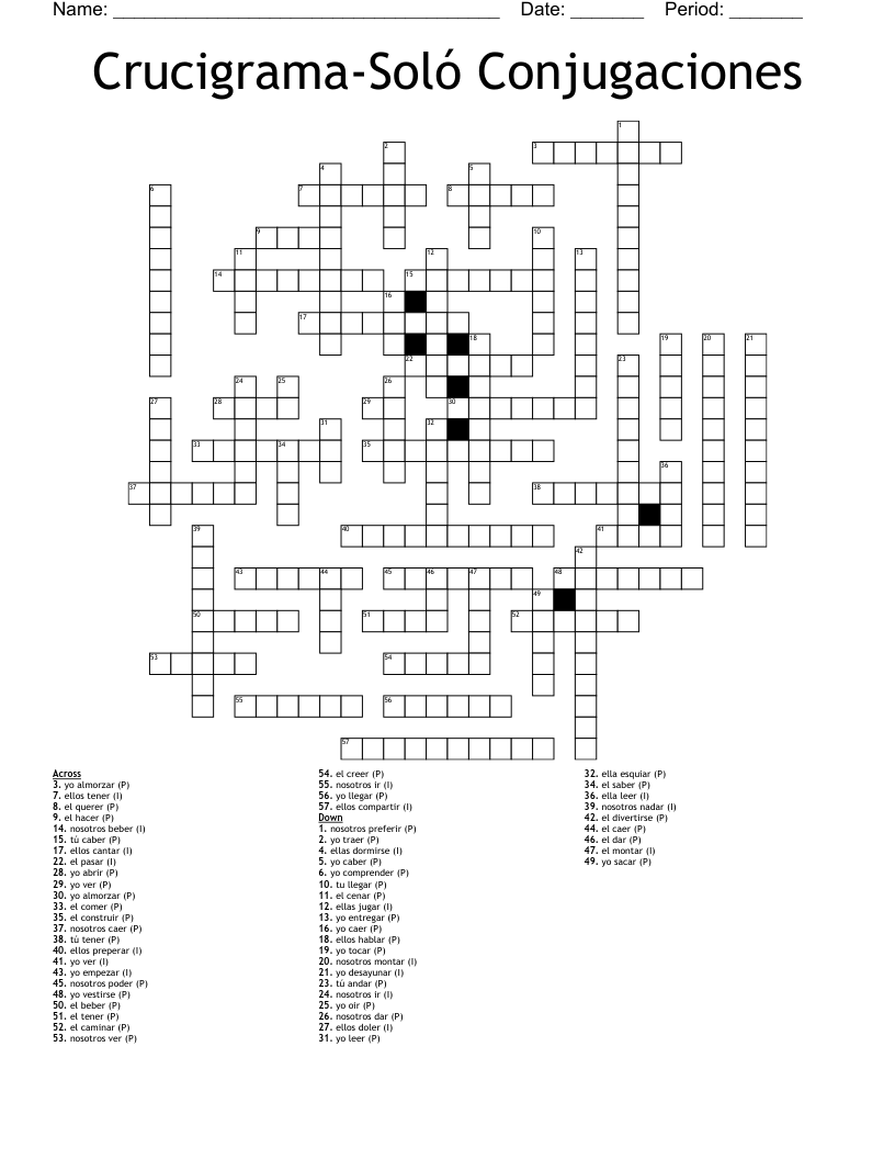 Crucigrama-Soló Conjugaciones Crossword