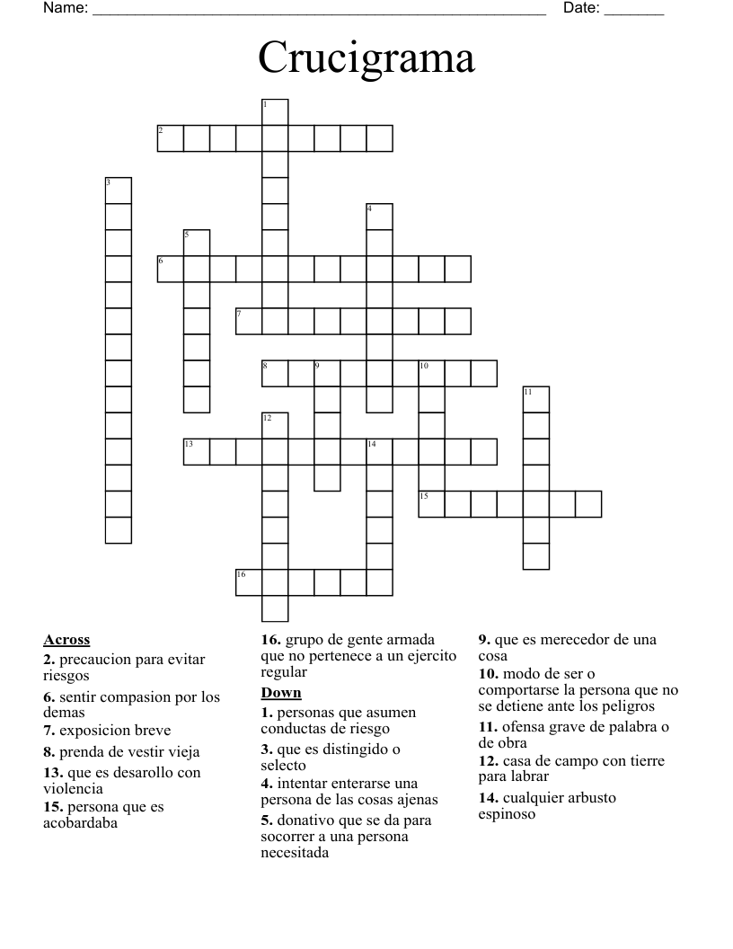 Crucigrama Crossword