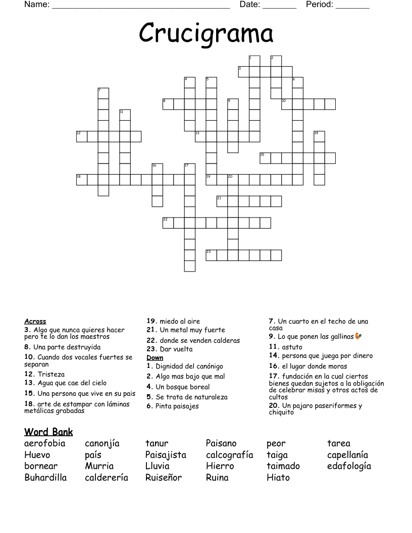 Crucigrama Crossword