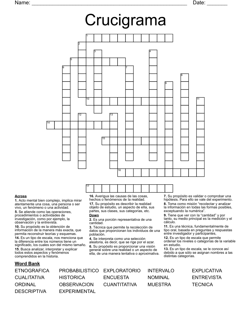 Crucigrama Crossword