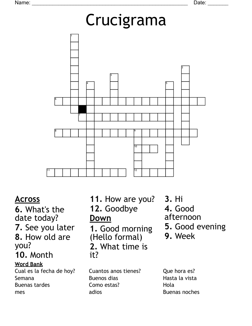 Crucigrama Crossword